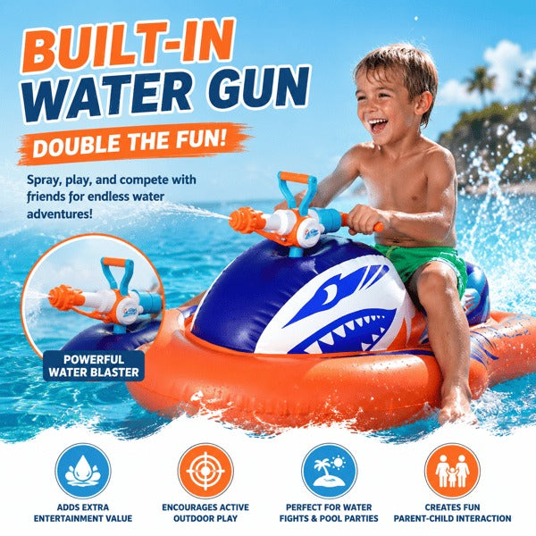 🌊 2-in-1 Shark Inflatable Jet Water Ski🚤 Built-in Water Gun