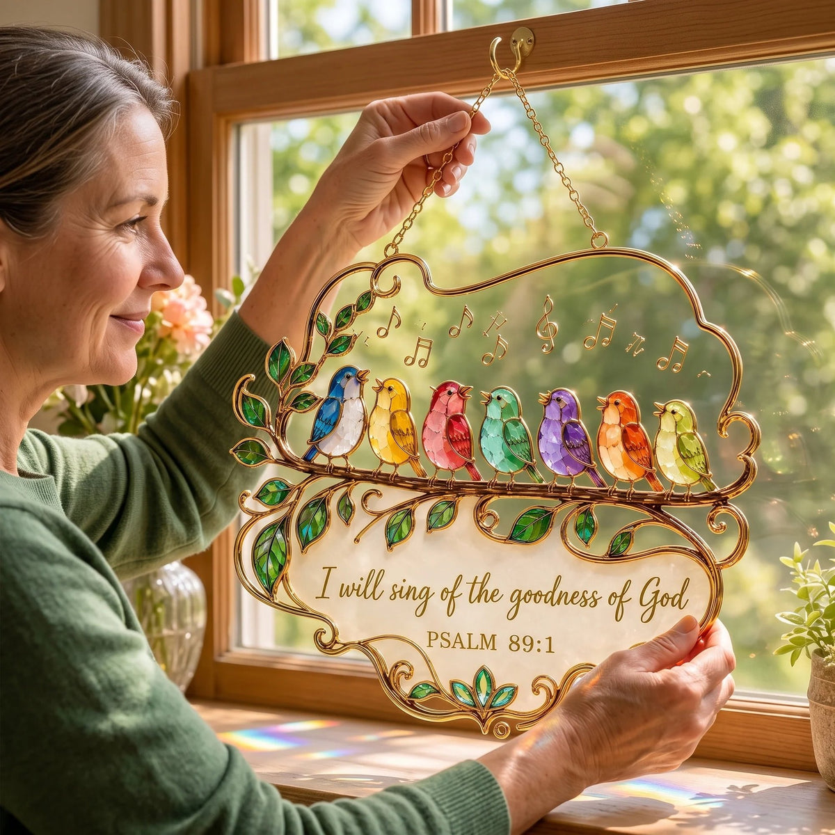 🐦 Psalm 89:1 Songbird Suncatcher — Stained-Glass Faith Decor