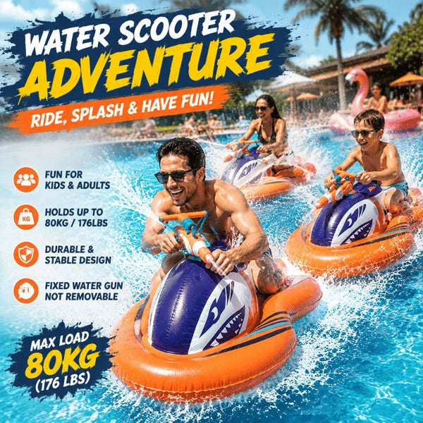 🌊 2-in-1 Shark Inflatable Jet Water Ski🚤 Built-in Water Gun