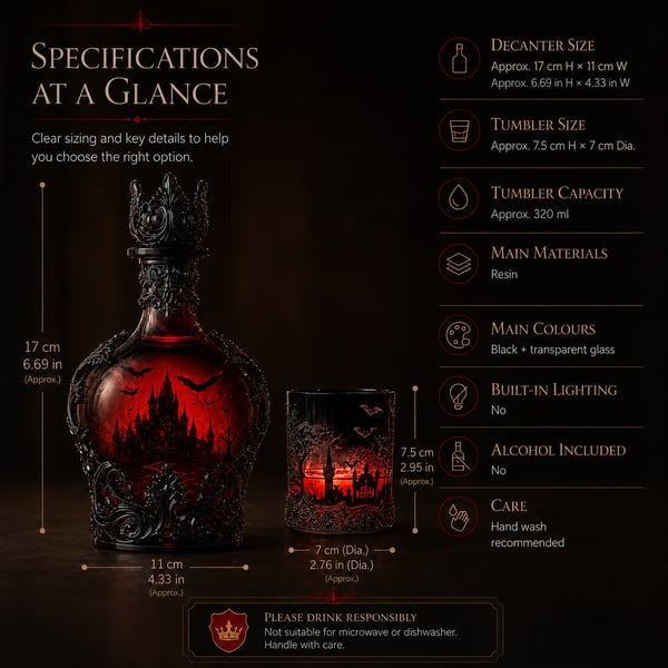 🍺Gothic Vampire Castle Whisky Decanter & Tumbler