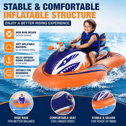 🌊 2-in-1 Shark Inflatable Jet Water Ski🚤 Built-in Water Gun