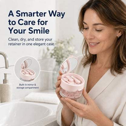 🔥3-in-1 Leak-Proof Retainer Cleaning Case with Mirror, Drain Tray & Travel Storage