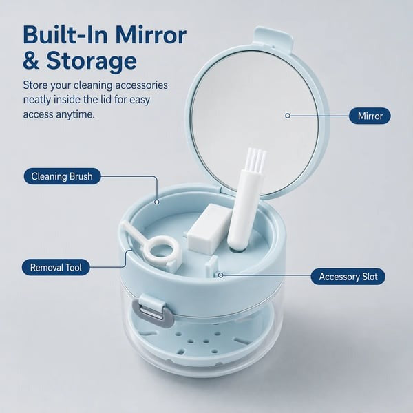 🔥3-in-1 Leak-Proof Retainer Cleaning Case with Mirror, Drain Tray & Travel Storage