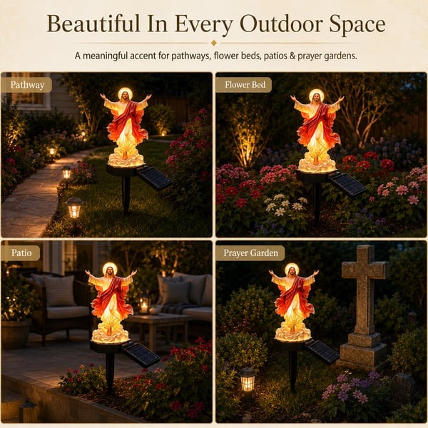 ✝️ Solar-Powered Light-Up Jesus Garden Statue