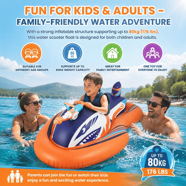 🌊 2-in-1 Shark Inflatable Jet Water Ski🚤 Built-in Water Gun