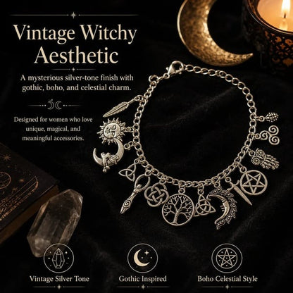 🖤 Celestial Gothic Boho Bracelet — Vintage Witchy Charm