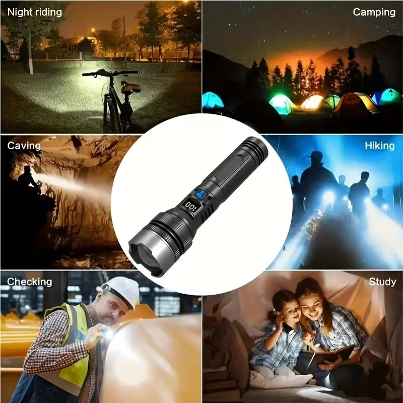 🔦Ultra Bright Tactical Rechargeable LED Flashlight, IP44 Waterproof, Portable Emergency Light for Camping & Hiking