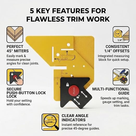 dht™⭐Trim 45 Carpentry Aid Ruler📏For Door Casing, Window Trim, Baseboards