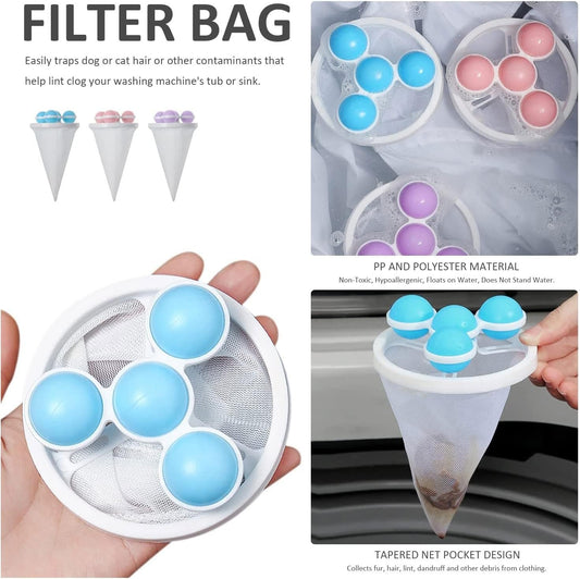 3pcs Washing Machine Floating Hair Catcher Clothes Fluff Filter Bag