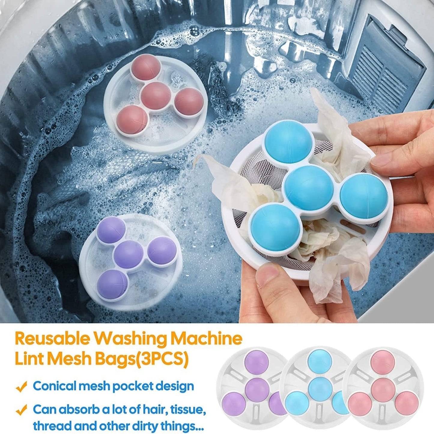 3pcs Washing Machine Floating Hair Catcher Clothes Fluff Filter Bag