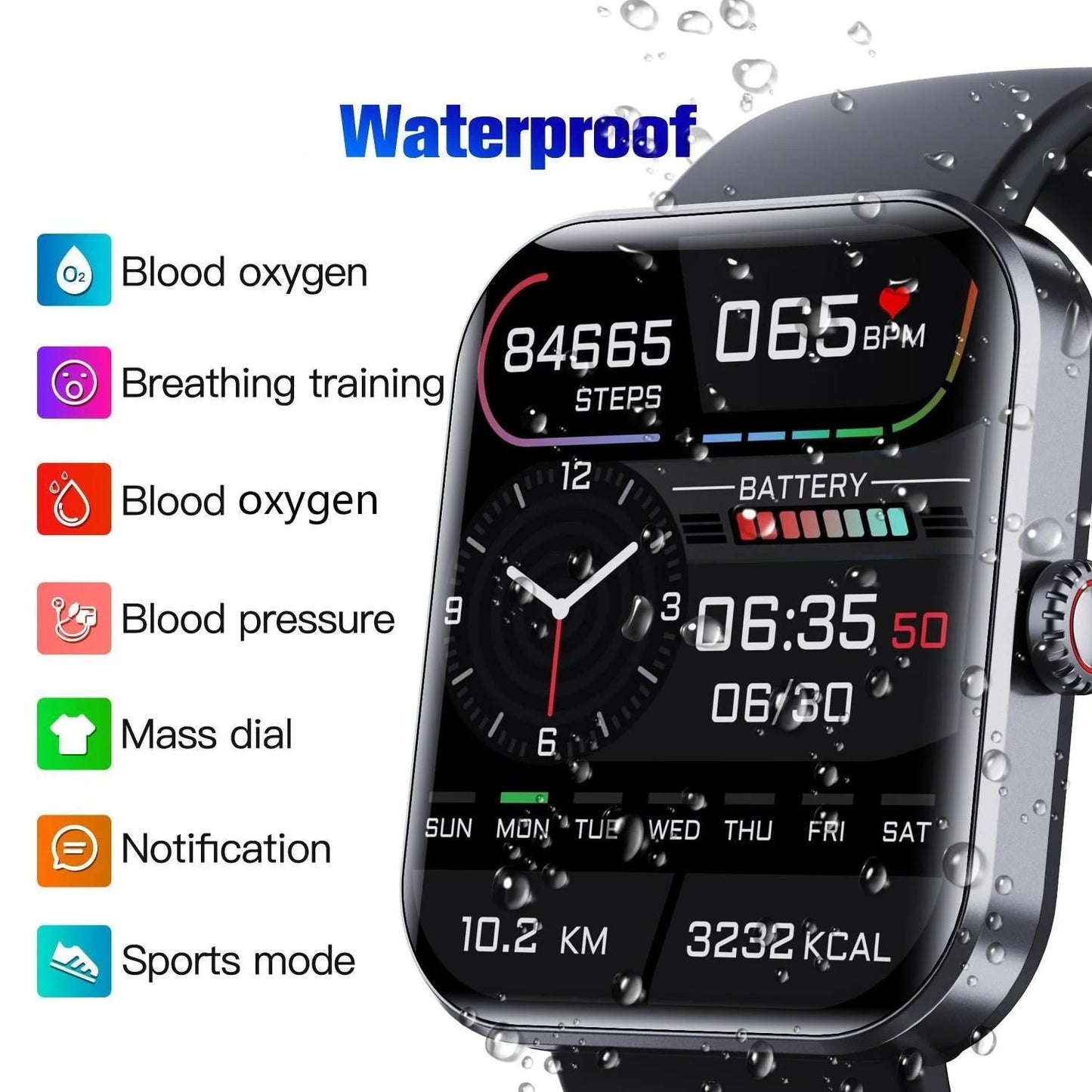 Multifunctional Health Monitoring Fashion Bluetooth Smartwatch