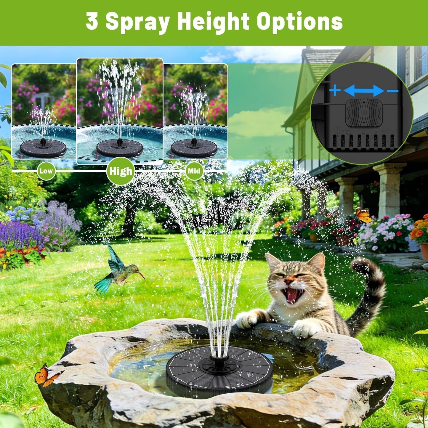 Solar Water Fountain with 6 Nozzles