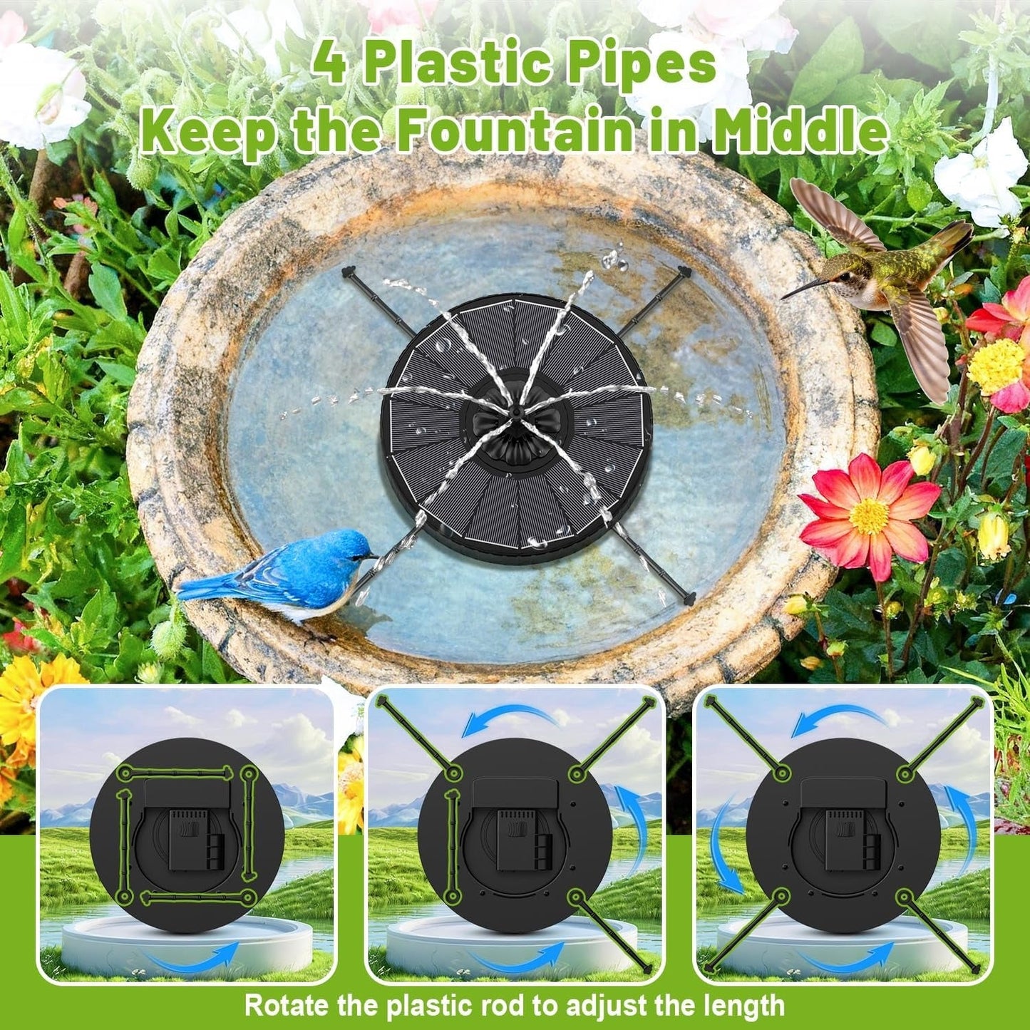 Solar Water Fountain with 6 Nozzles