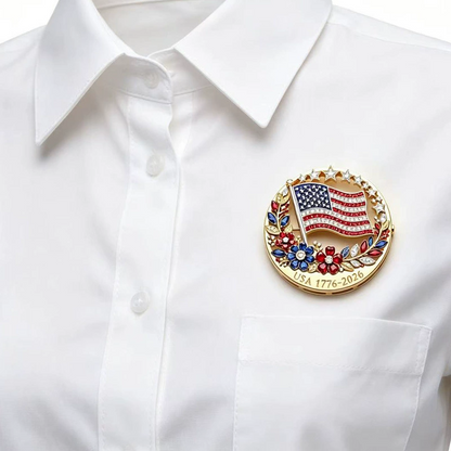 USA 250th Anniversary Commemorative American Flag Rhinestone Brooch