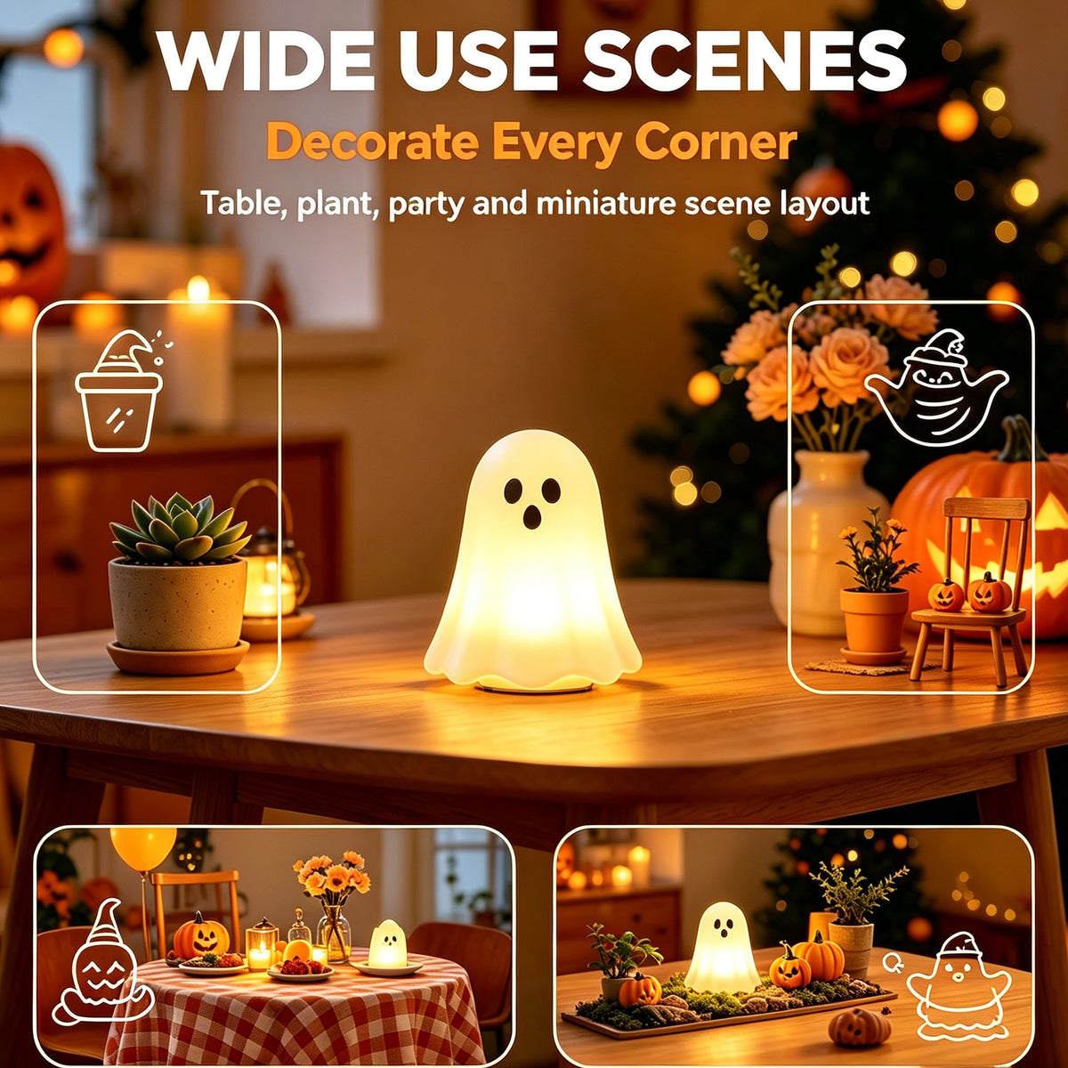 🎃 Glow‑in‑the‑Dark Mini Ghosts – Cute Halloween Hanging Decorations, 7 Assorted Colors Per Set