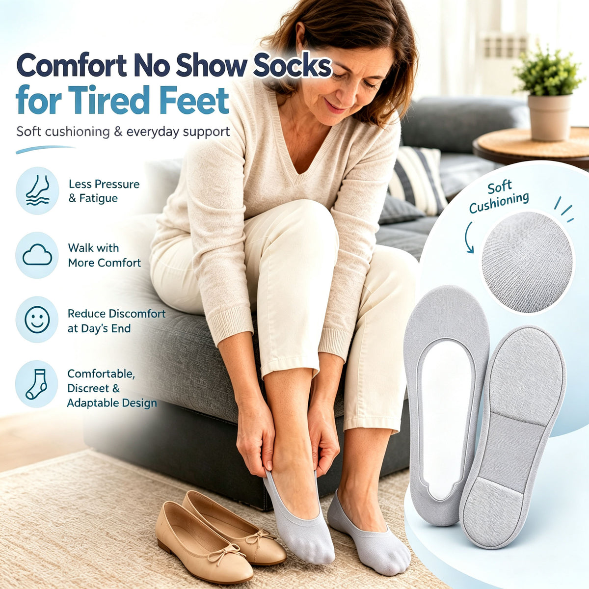 dht™⭐ Comfort No Show Socks for Tired Feet – Soft Cushioning & Everyday Support